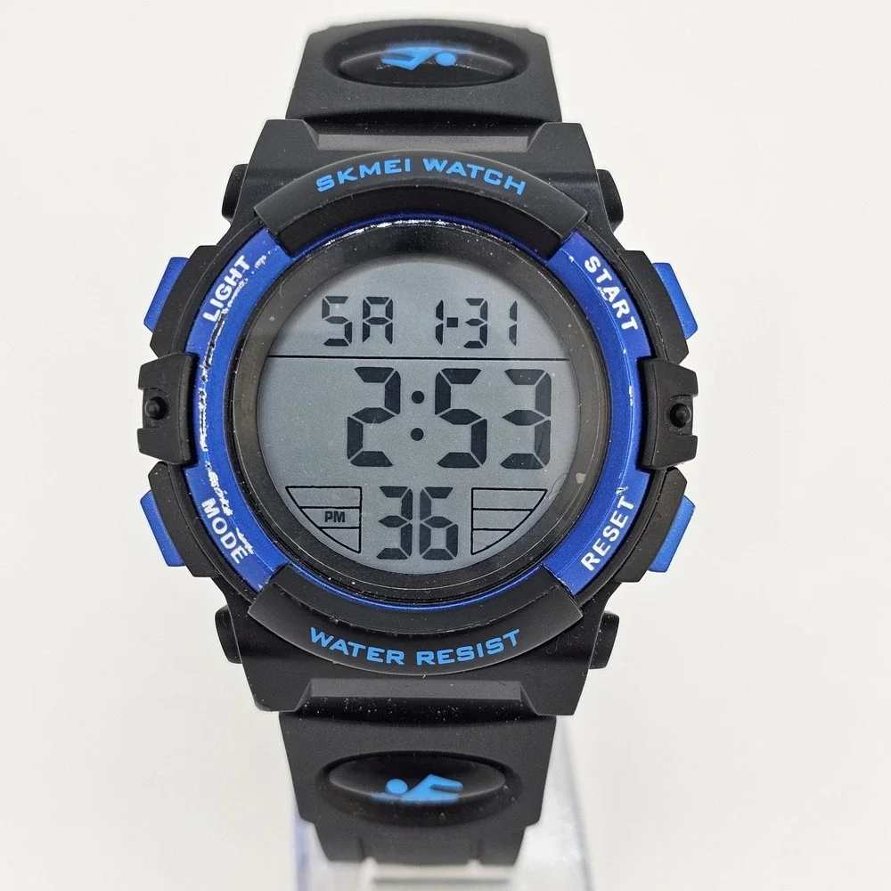 Men's Digital Sport Watch 44MM Black Plastic Bands Day Date New‎ Battery